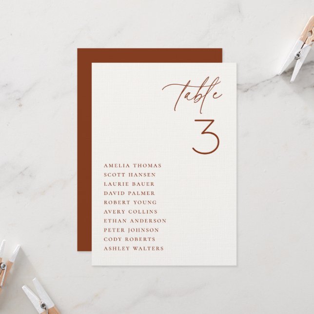 Minimalistische Sitzkarte für Hochzeitstische Einladung (Vorderseite/Rückseite Beispiel)