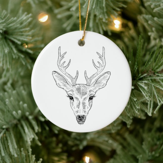 Minimalistische Skizze mit Hirschkopf Keramik Ornament (Baum)