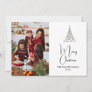 Minimalistische Skizzenbaum-Familien-Weihnachten  Feiertagskarte