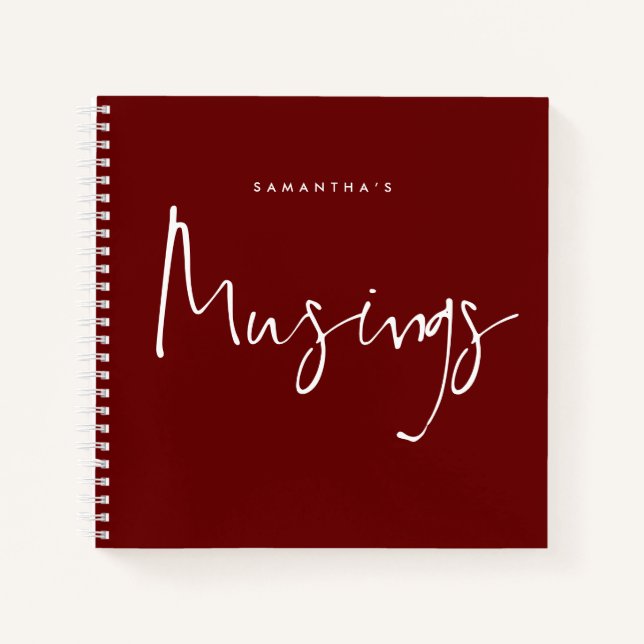 Minimalistische Skriptfiguren Name Burgundy Notizbuch (Vorderseite)