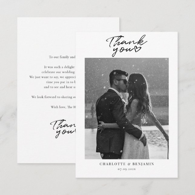 Minimalistische Skriptpaare Hochzeit Foto Dankeskarte (Vorne/Hinten)