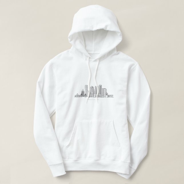 Minimalistische Skyline-Illustration in Boston Cit Hoodie (Design vorne)