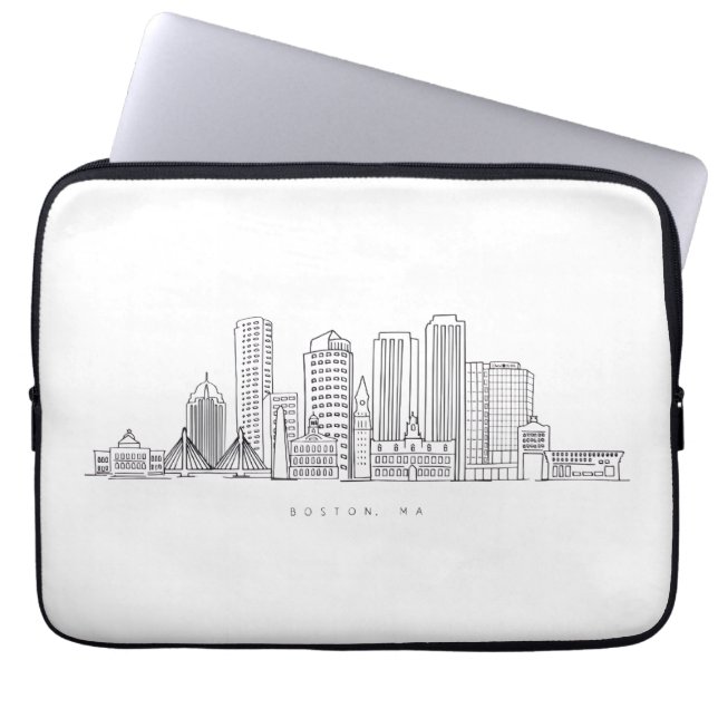 Minimalistische Skyline-Illustration in Boston Cit Laptopschutzhülle (Vorderseite)