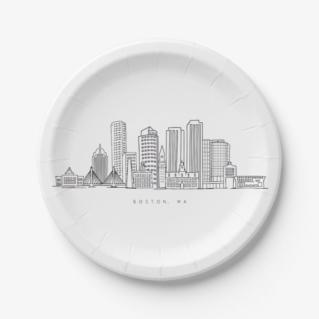 Minimalistische Skyline-Illustration in Boston Cit Pappteller (Vorderseite)
