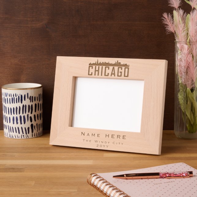 Minimalistische Skyline-Silhouette von Chicago Cit Geätzte Rahmen (Linke Ecke)