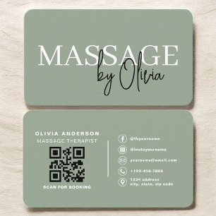 Minimalistische Smaragdgrün-Spa-Massage-QR-Code Visitenkarte