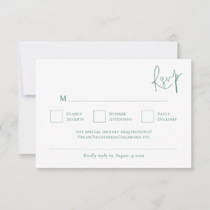 Minimalistische Smaragdgrüne Schrifthochzeit RSVP Karte