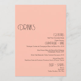 Minimalistische Snack-Peach-Wedding Drinks Bar Men Menükarte