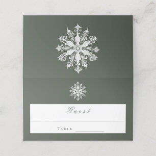 Minimalistische Snowflake-Hochzeit   Green Platzkarte