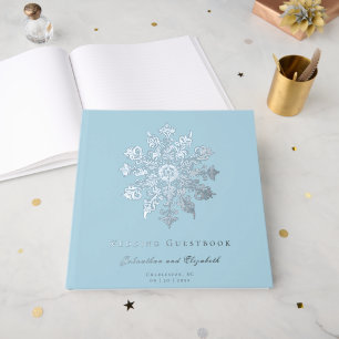 Minimalistische Snowflake-Hochzeit Ice Blue Gästebuch