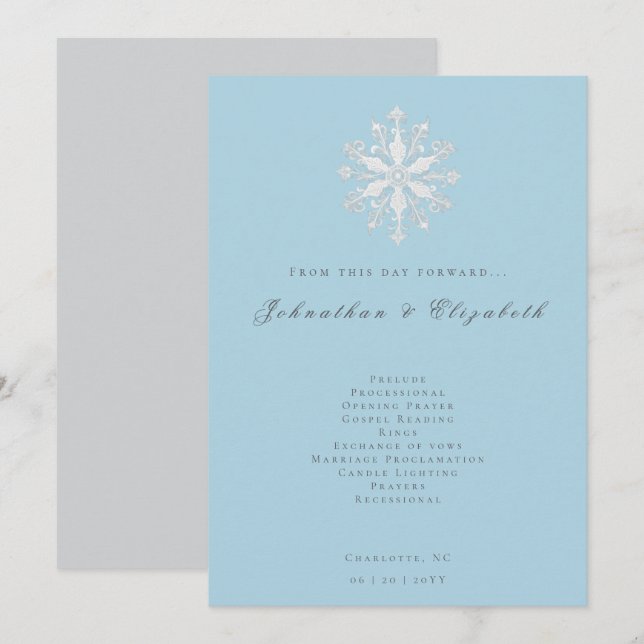 Minimalistische Snowflake-Hochzeit | Ice Blue Programm (Vorne/Hinten)
