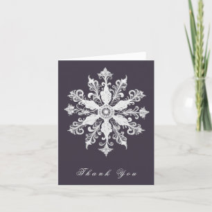 Minimalistische Snowflake-Hochzeit   Plum Lila Dankeskarte