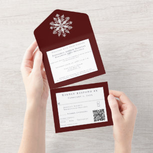 Minimalistische Snowflake-Hochzeit   Rot All In One Einladung