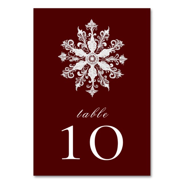 Minimalistische Snowflake-Hochzeit | Rot Tischnummer (Vorderseite)