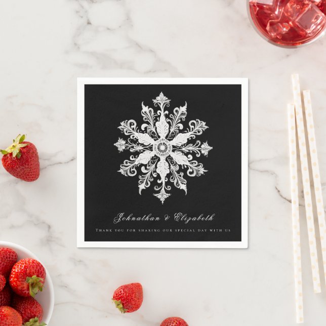 Minimalistische Snowflake-Hochzeit | Schwarz Serviette (Beispiel)