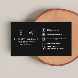 Minimalistische Social Media-Icons der Black Monog Visitenkarte