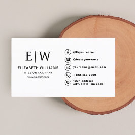 Minimalistische Social Media-Icons der White Monog Visitenkarte