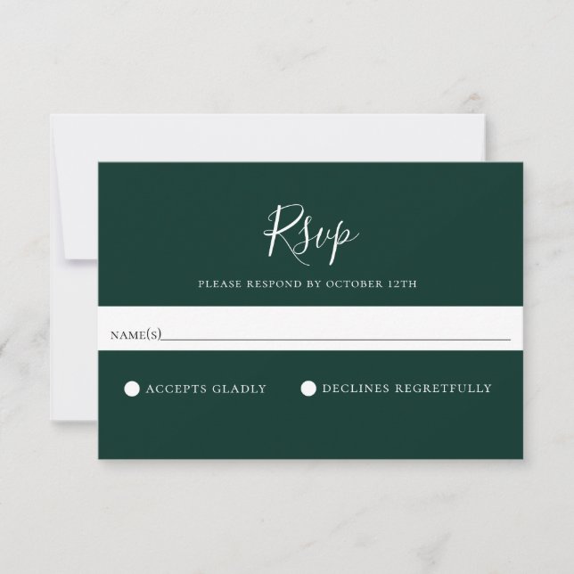 Minimalistische Solid Emerald Green Wedding RSVP C (Vorderseite)