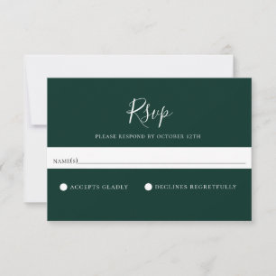 Minimalistische Solid Emerald Green Wedding RSVP C Karte
