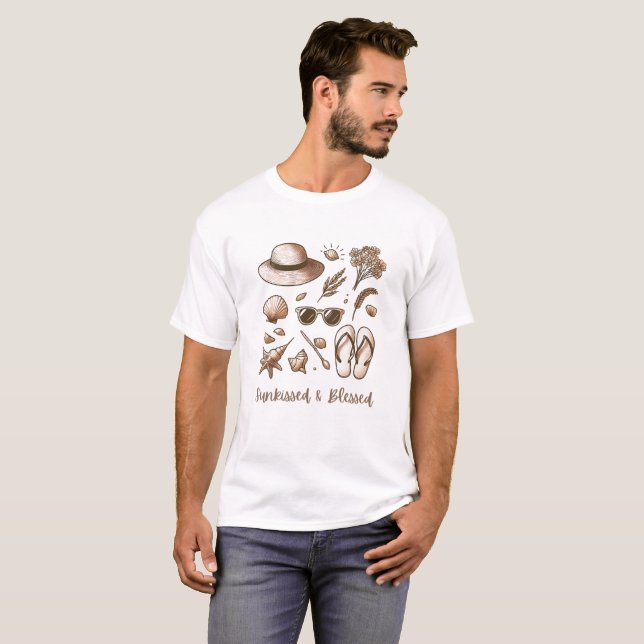 Minimalistische Sommer Icons Line Art Shirt (Vorne ganz)