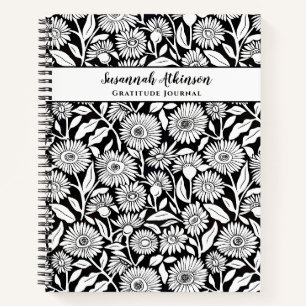 Minimalistische Sonnenblume Schwarz und Weiß Notizbuch