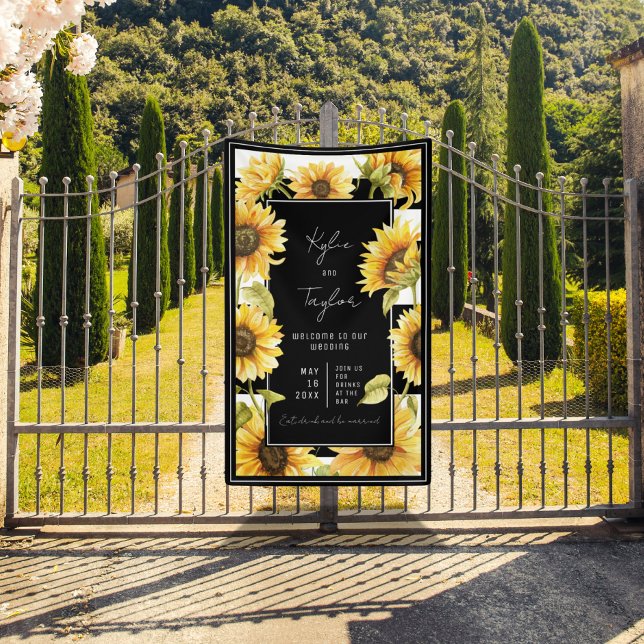 Minimalistische Sonnenblume Schwarz-weißer Streife Banner (Von Creator hochgeladen)