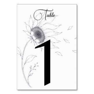 Minimalistische Sonnenblumen-Hochzeitstischnummern Tischnummer