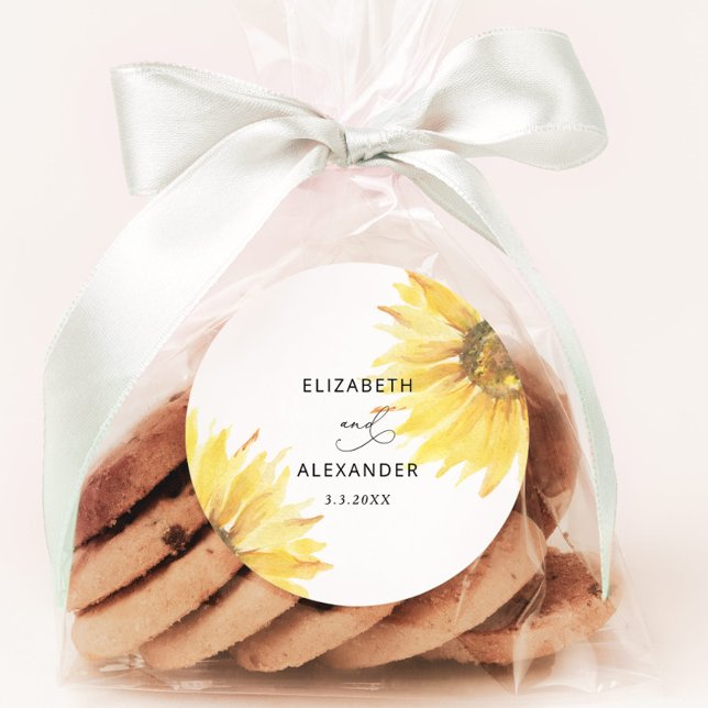 Minimalistische Sonnenblumenhochzeit Runder Aufkleber (Von Creator hochgeladen)