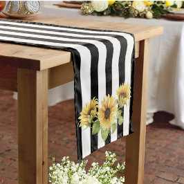 Minimalistische Sonnenblumenhochzeit Schwarz/Weiß Mittelgroßer Tischläufer