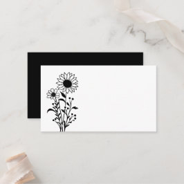Minimalistische Sonnenblumenhochzeit Schwarz-weiß Platzkarte