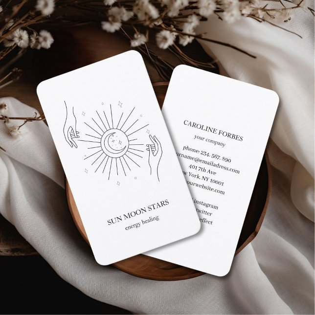 Minimalistische Sonnenmond-Sternenkarte Visitenkarte (Minimalistic sun moon star white Business card)