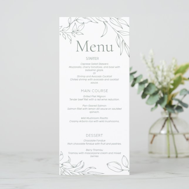 Minimalistische Speisekarte für Blumenzehen Menükarte (Stehend Vorderseite)
