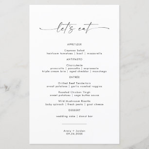 Minimalistische Speisekarte für Hochzeiten