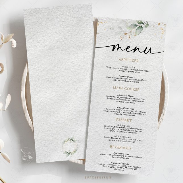 Minimalistische Speisekarte für Hochzeiten Menükarte (Wedding floral minimalist menu, modern wedding menu, elegant wedding stationery, floral wedding deco)