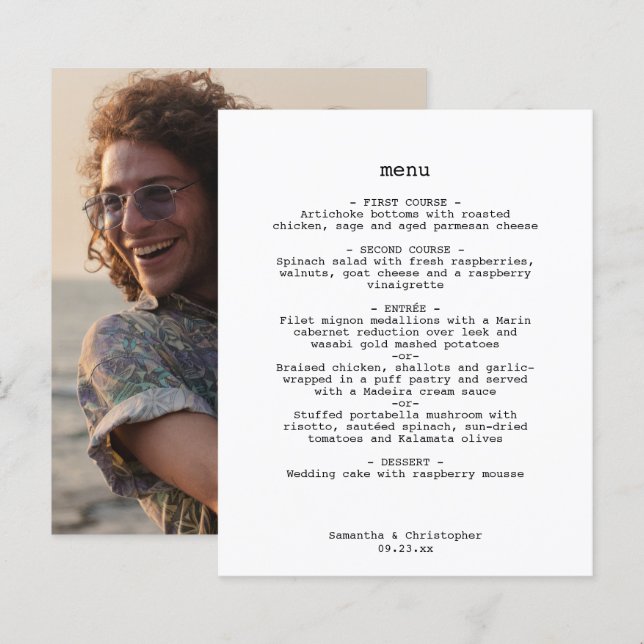 Minimalistische Speisekarte für Hochzeiten mit Ava (Vorne/Hinten)