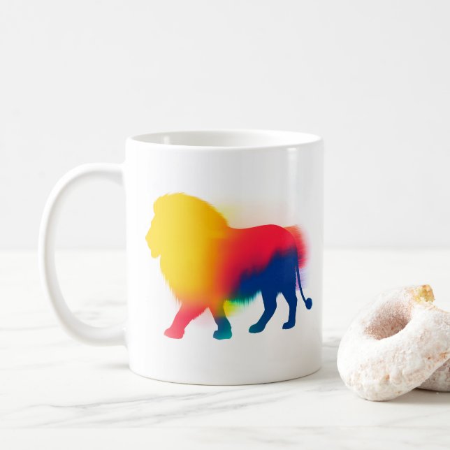 Minimalistische Spray Paint Lion Silhouette Kaffeetasse (Mit Donut)