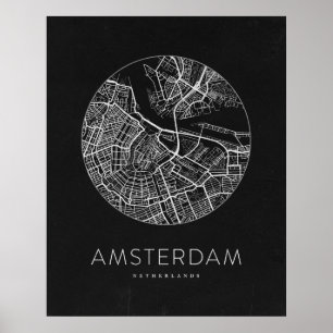 Minimalistische Stadtkarte von Amsterdam Poster