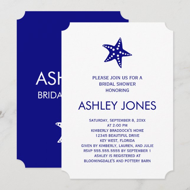 Minimalistische Starfish Bridal Dusche Einladung,  Einladung (Vorne/Hinten)