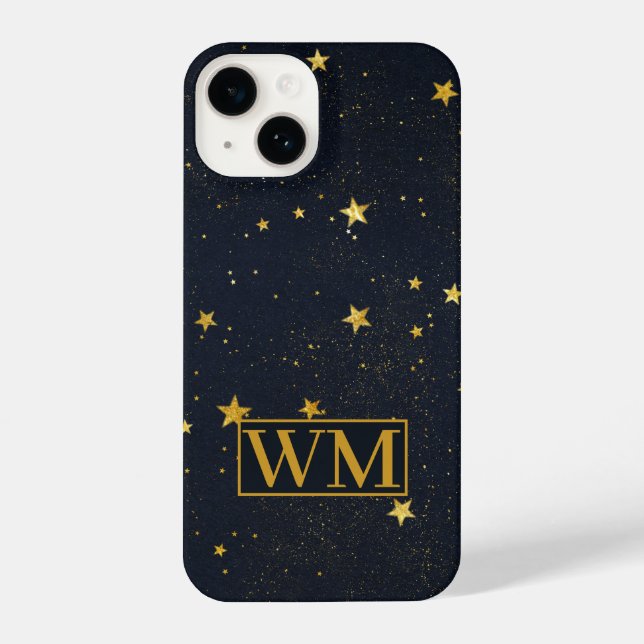 Minimalistische Starry Night Sky Initials iPhone 14 Hülle (Rückseite)