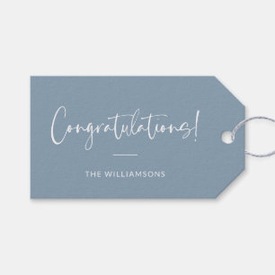 Minimalistische staubblaue personalisierte Gratula Geschenkanhänger
