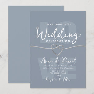 Minimalistische staubblaue silberne Hochzeit Einladung