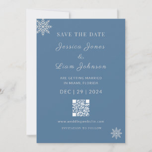 Minimalistische staubblaue silberne Winterhochzeit Save The Date