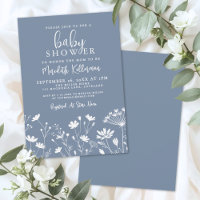 Minimalistische staubblaue Wildblumen-Babyparty