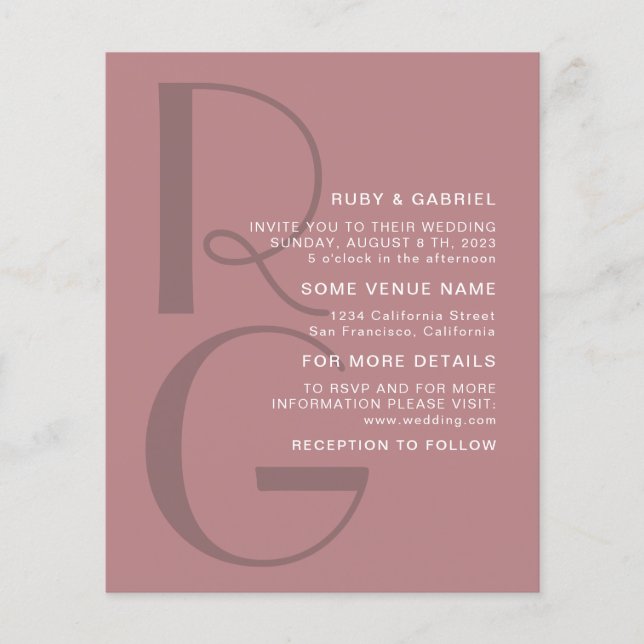 Minimalistische staubige Rose Typografie Monogramm Flyer (Vorne)