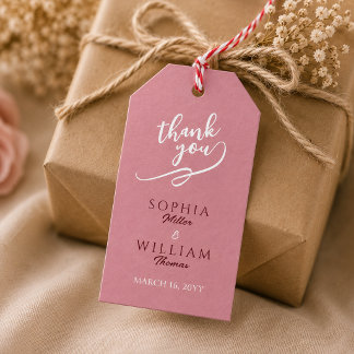 Minimalistische Staubrose Pink Hochzeit Geschenkanhänger