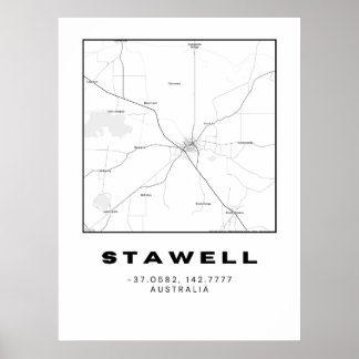 Minimalistische Stawell Map mit Koordinaten | Poster