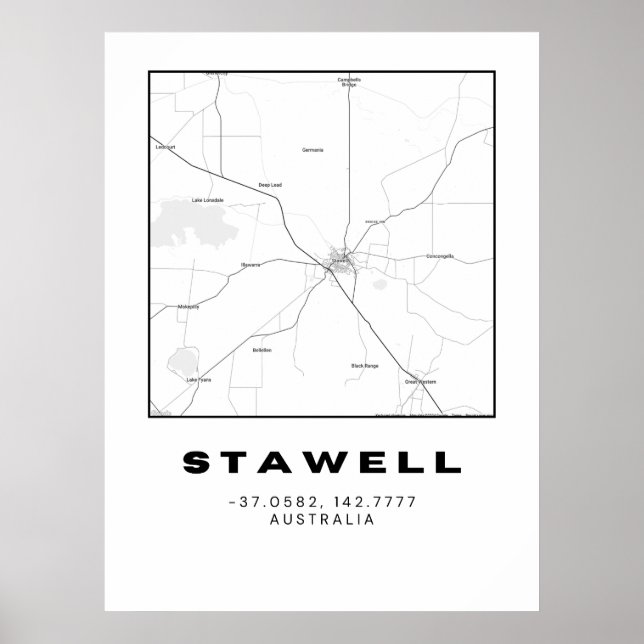 Minimalistische Stawell Map mit Koordinaten | Poster (Vorne)
