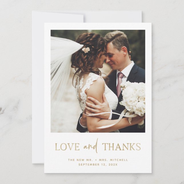 Minimalistische StilGold | Hochzeit eines Fotos Dankeskarte (Vorderseite)