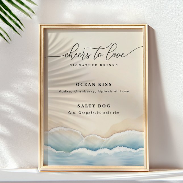 Minimalistische Strandhochzeit Unterschrift Trinkz Poster (Signature Drink Sign)