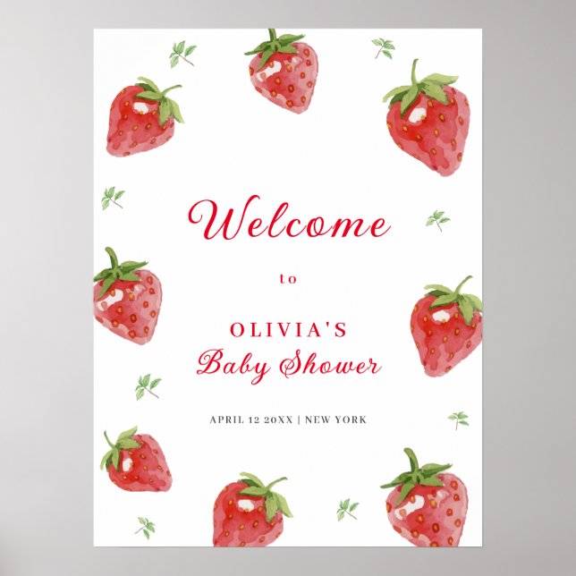 Minimalistische Strawberry Girl Welcome Baby Dusch Poster (Vorne)